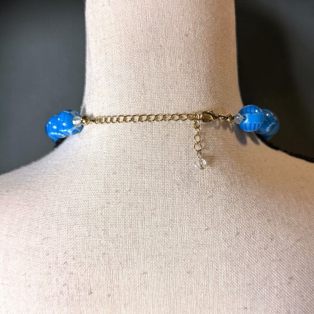 Vintage Blue Chunky Retro Acrylic/Lucite Necklace Milifori Type Boho Hippie 20” - Picture 4 of 6